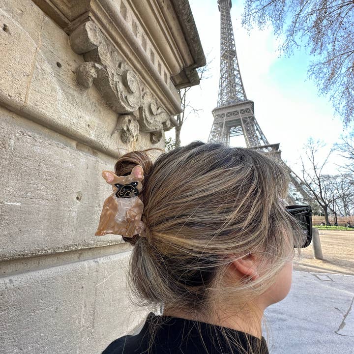 Solar Eclipse - Vente Pince à cheveux – femme - Pince à cheveux griffes peinte à la main motif chien Frenchie | Écologique4