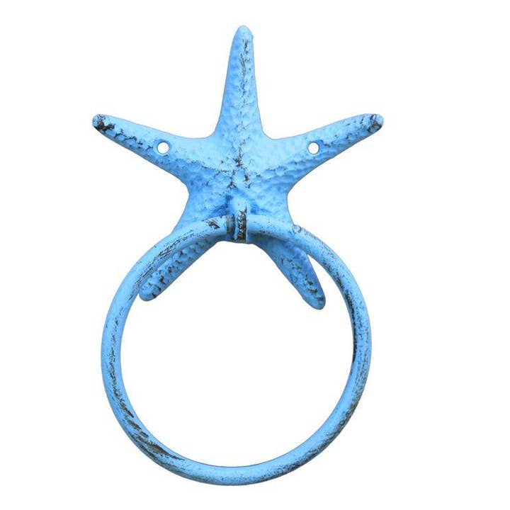 Rustikaler Handtuchhalter aus Gusseisen, hellblau für den Großhandel von Hampton Nautical