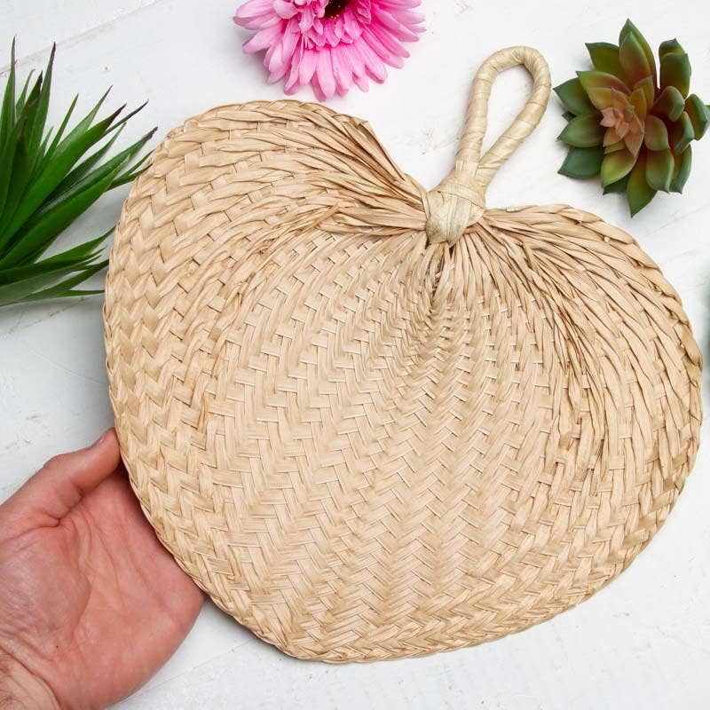 Factory Direct Craft - Wholesale Party/Paper Folding Fan - Natural Woven Raffia Palm Fan - 13" x 12"1