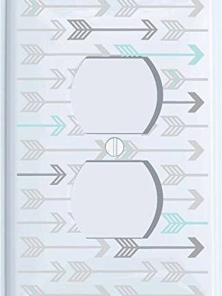 Seafoam Green and Grey Arrow Print Pattern Light Switch Plate and Outlet Covers/Arrows Woodland Forest Nursery Wall Decor for Baby for wholesale by Presto Chango Decor