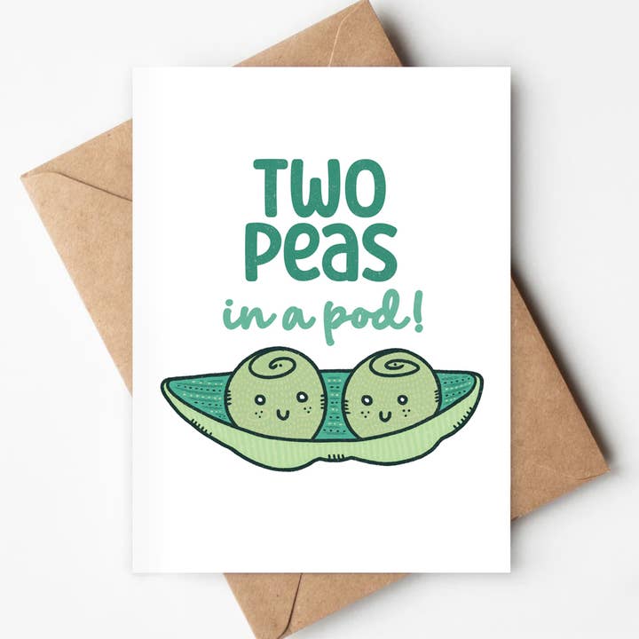 Deux pois dans une cosse Carte écologique Amour Mariage Jeu de mots alimentaire pour la vente par Jenna's Doodles