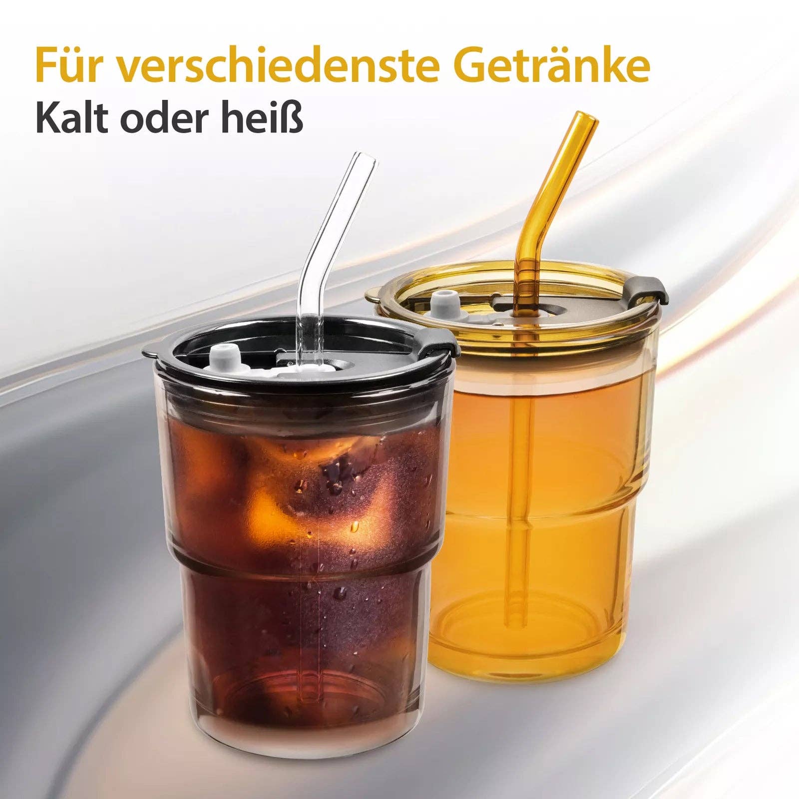 Biomatea - Wholesale Drinking Glass/Cup - 2-piece set of 400 ml glasses | with glass lid and straw7