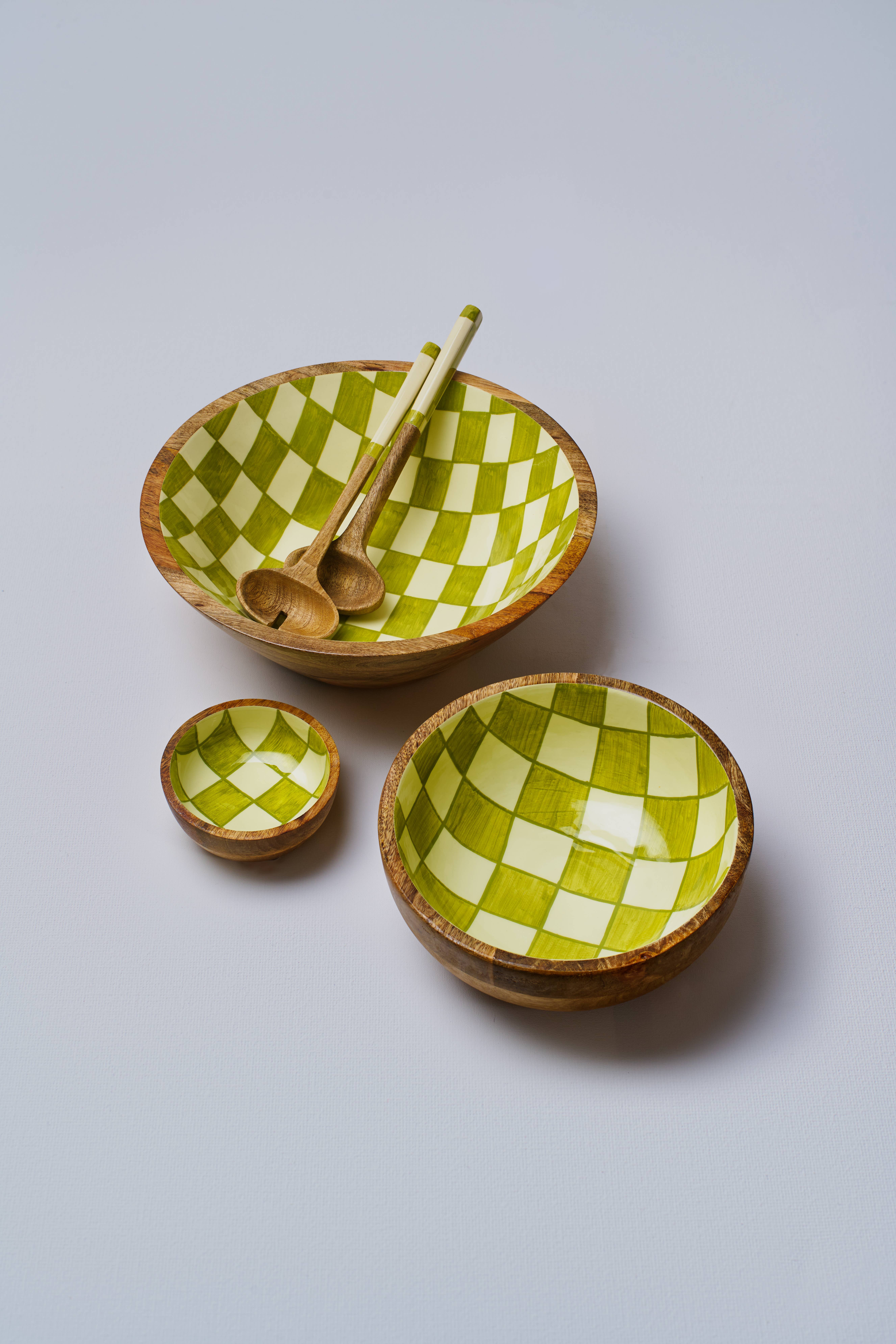 Atolia Designs – wholesale Bowl – Green Chequered Handpainted Wooden Bowl - Small2
