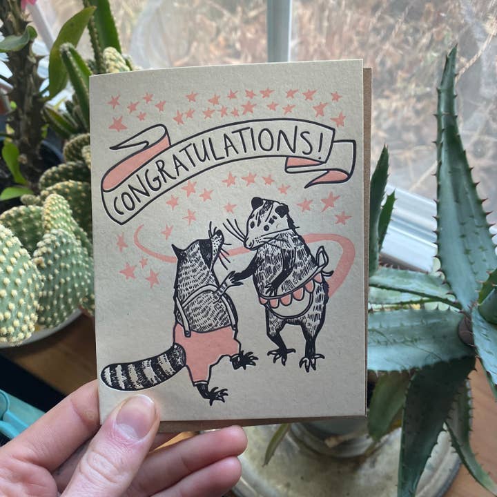 Ratbee Press - Wholesale Congratulations Card - Raccoon Possum Congrats Card
