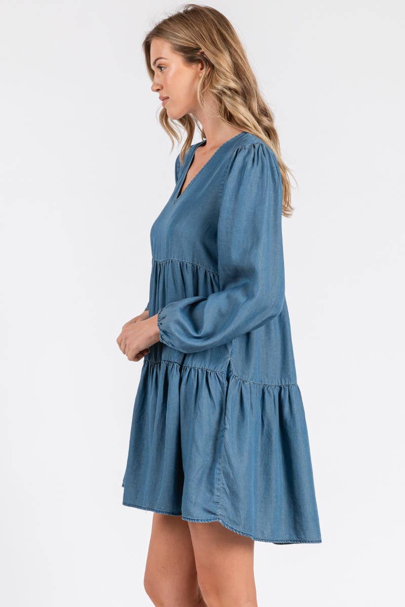 ZiA Apparel – wholesale Dress – Women's – Thin Denim Tiered Dress 18