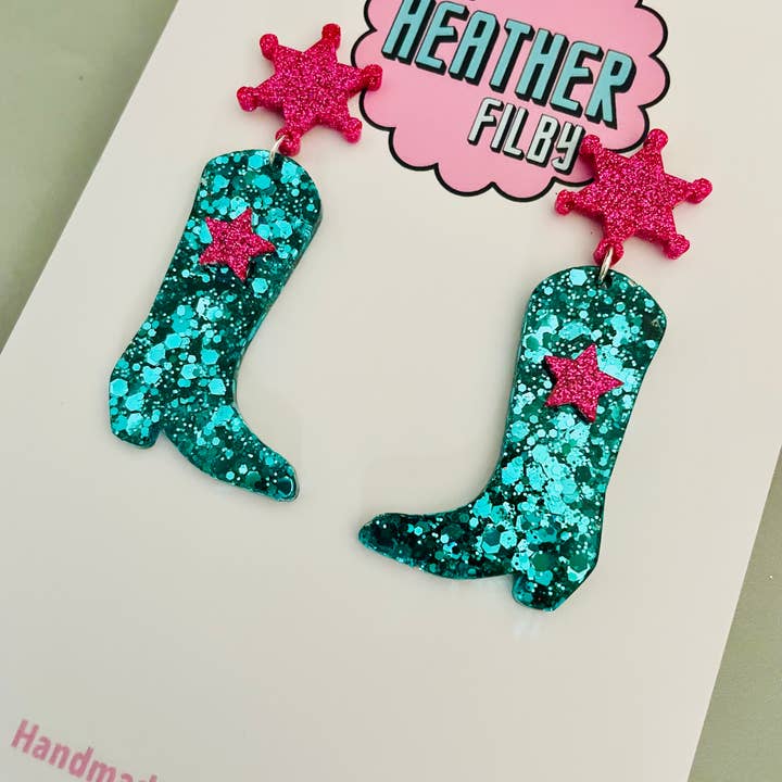 By Heather Filby - Wholesale Dangle Earrings - Cowboy Boot Glitter Earrings (MORE COLOURS) - Best Seller22
