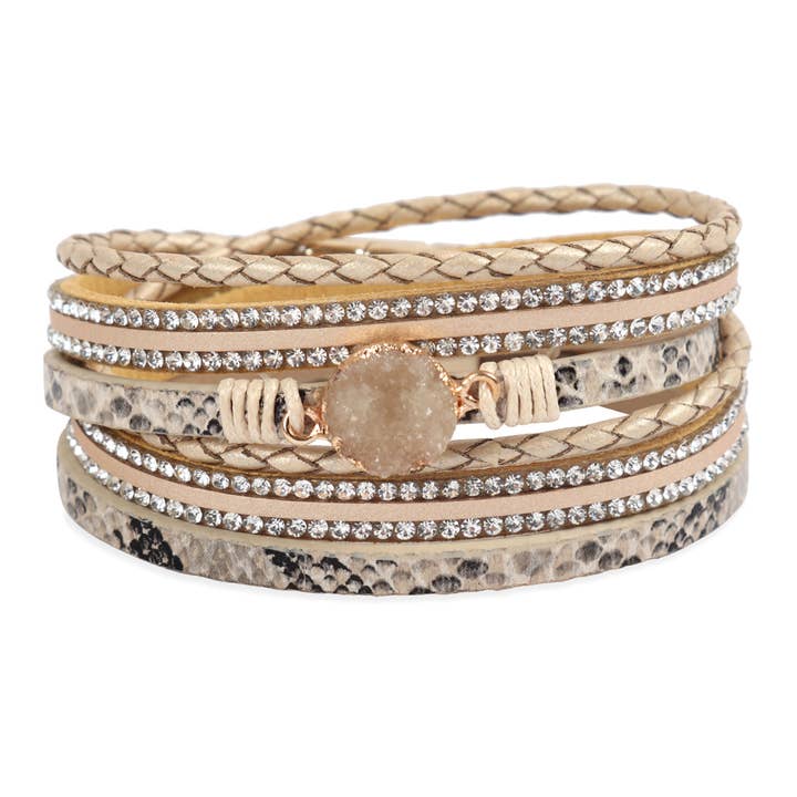 MYS Wholesale Inc - Wholesale Bangle Bracelet - Stunning Druzy Rhinestone Leather Wrap Magnetic Bracelet10