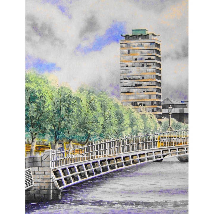 De Ha'Penny Bridge en Liberty Hall - Kunstdruk voor wholesale door Sean Curran