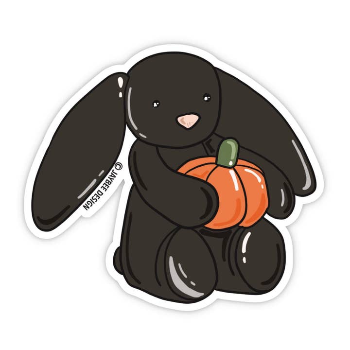Black Bunny W/ Pumpkin Vinyl Sticker for wholesale by Jaybee Design