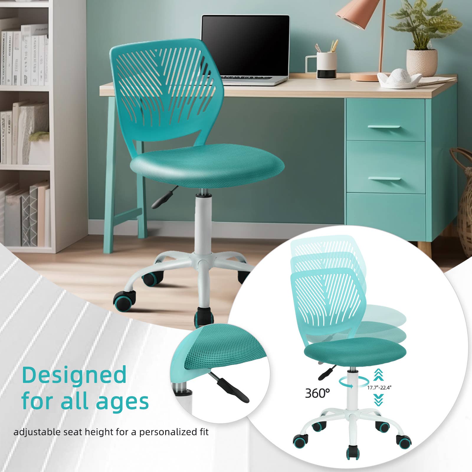 39F Inc. – Großhandel Stühle – Furniturer Carnation Drehbarer Bürostuhl für Jugendliche aus Kunststoff und Mesh9