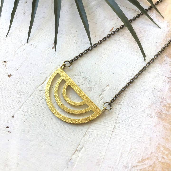 Geometric Arc Brass Necklace for wholesale by Red Paper House