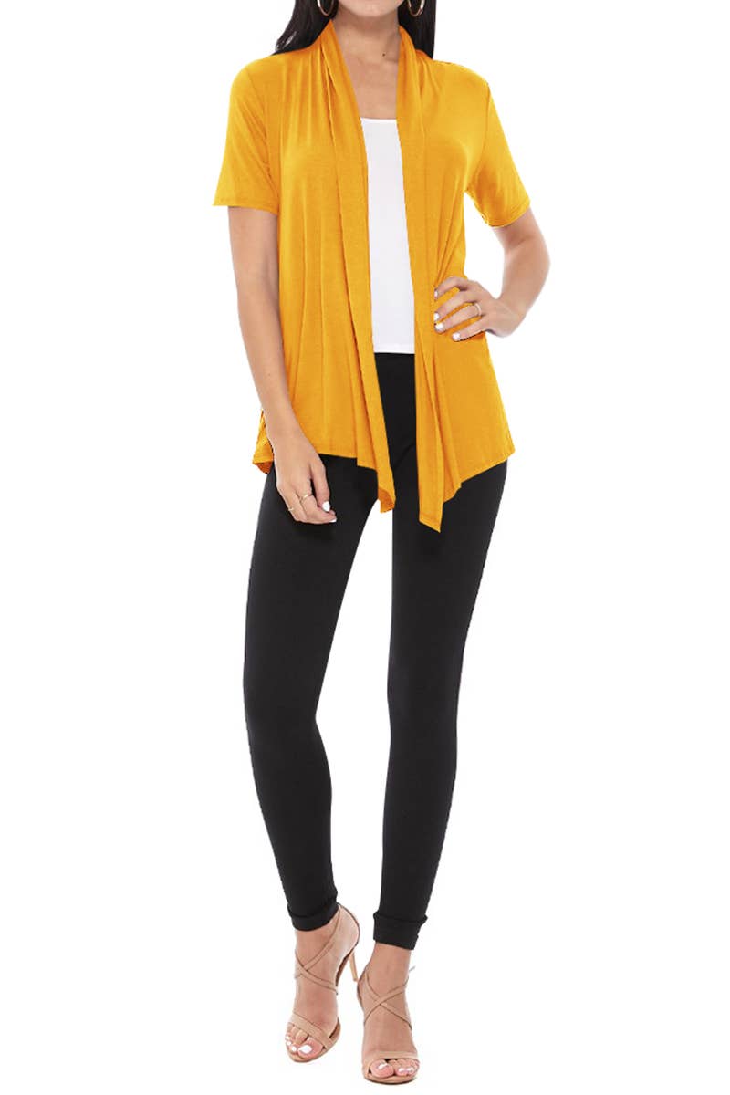 MOA COLLECTION - Wholesale Cardigan - Women's - Women's Casual Short Sleeve Draped Open Front Solid Cardigan51