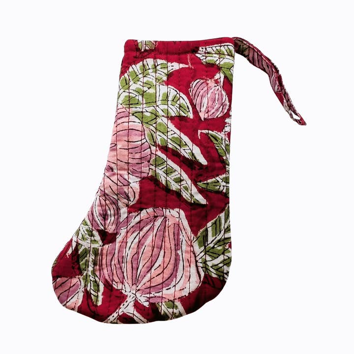 Mini julstrumpa blocktryck blommig röd & rosa för wholesale av Twinflower