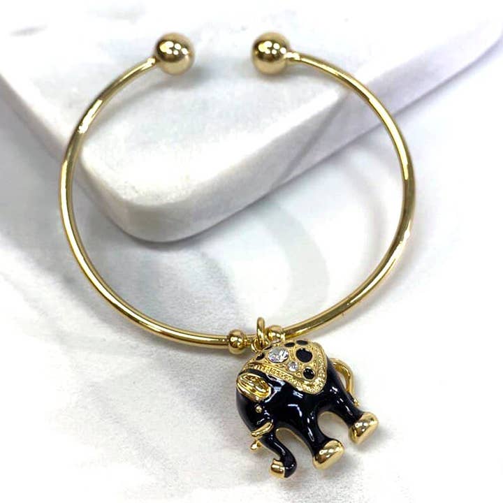 Bracelet à breloques en forme d'éléphant indien noir rempli d'or 18 carats pour la vente par DIJU Jewelry