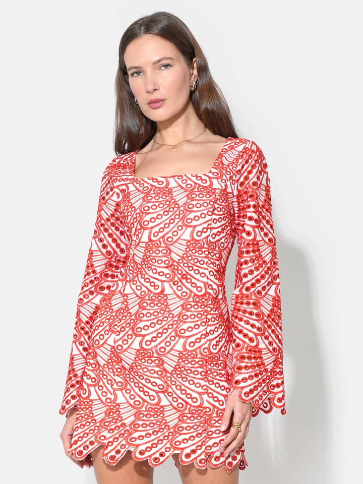 Regina Scallop Embroidery Mini Dress for wholesale by Adelyn Rae