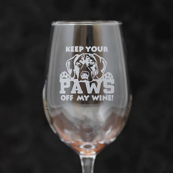 Gifts of Glass & Wear - Wholesale Drinking Glass/Cup - Keep Your Paws off my Wine Dog Etched Drinkware1