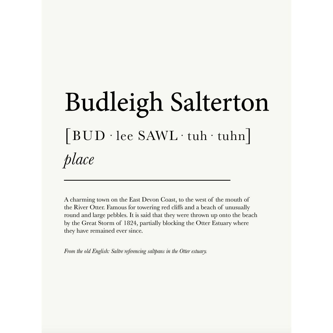 SeaKisses – wholesale Art print – Budleigh Salterton Definition Typographic Print1