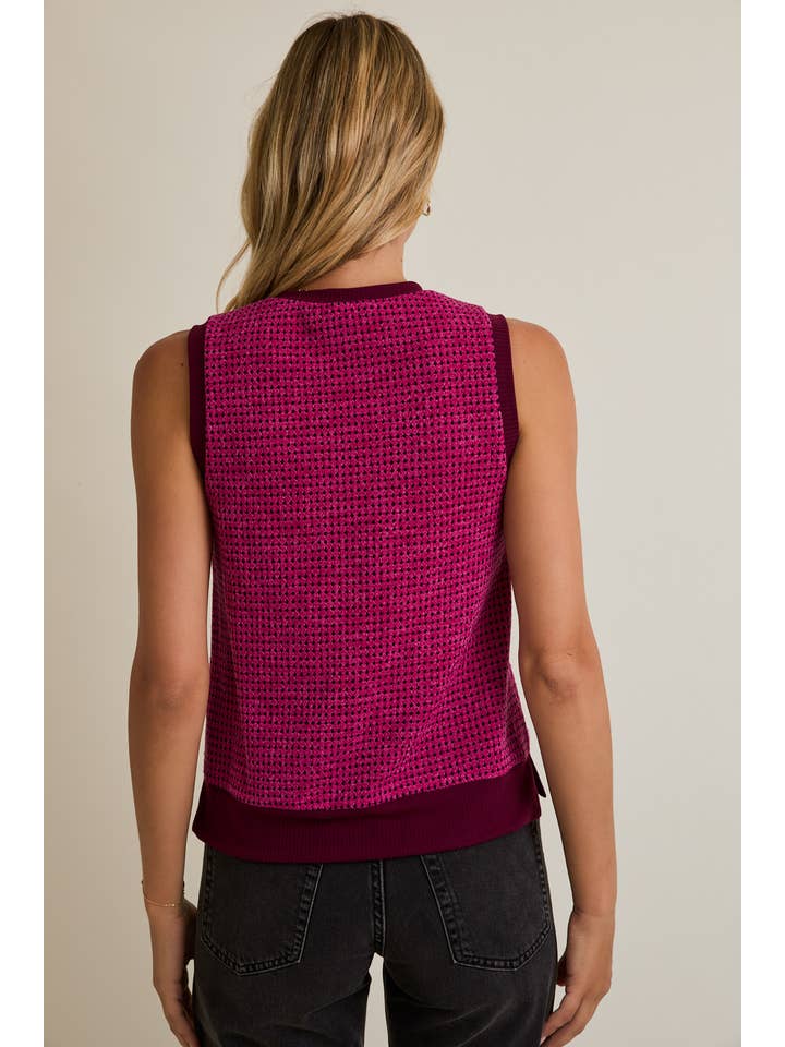 MAGENTA BURGUNDY ROUND NECK SLEEVELESS CONTRAST DETAIL TOP for wholesale on Faire3