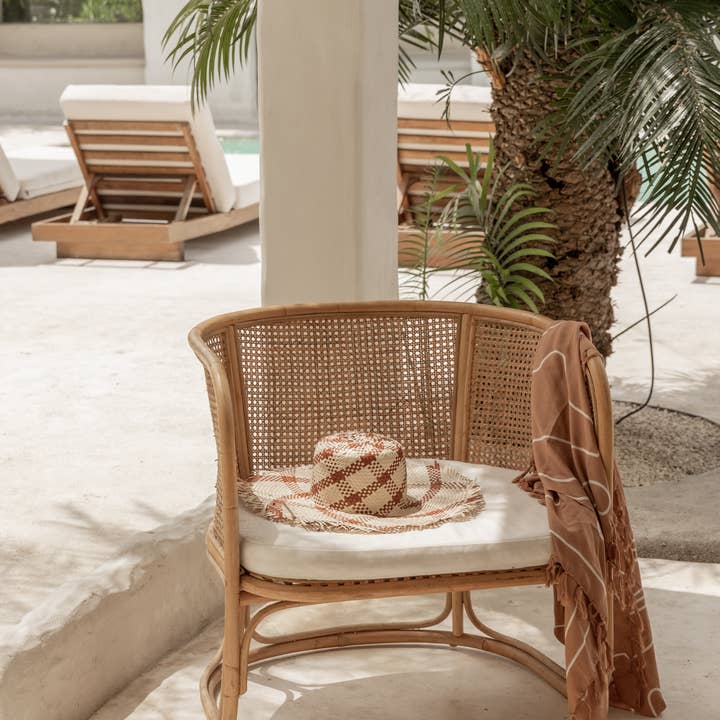 Village Thrive - Wholesale Straw Hat - Women's - Plaid Patterned Natural Sun Hat1