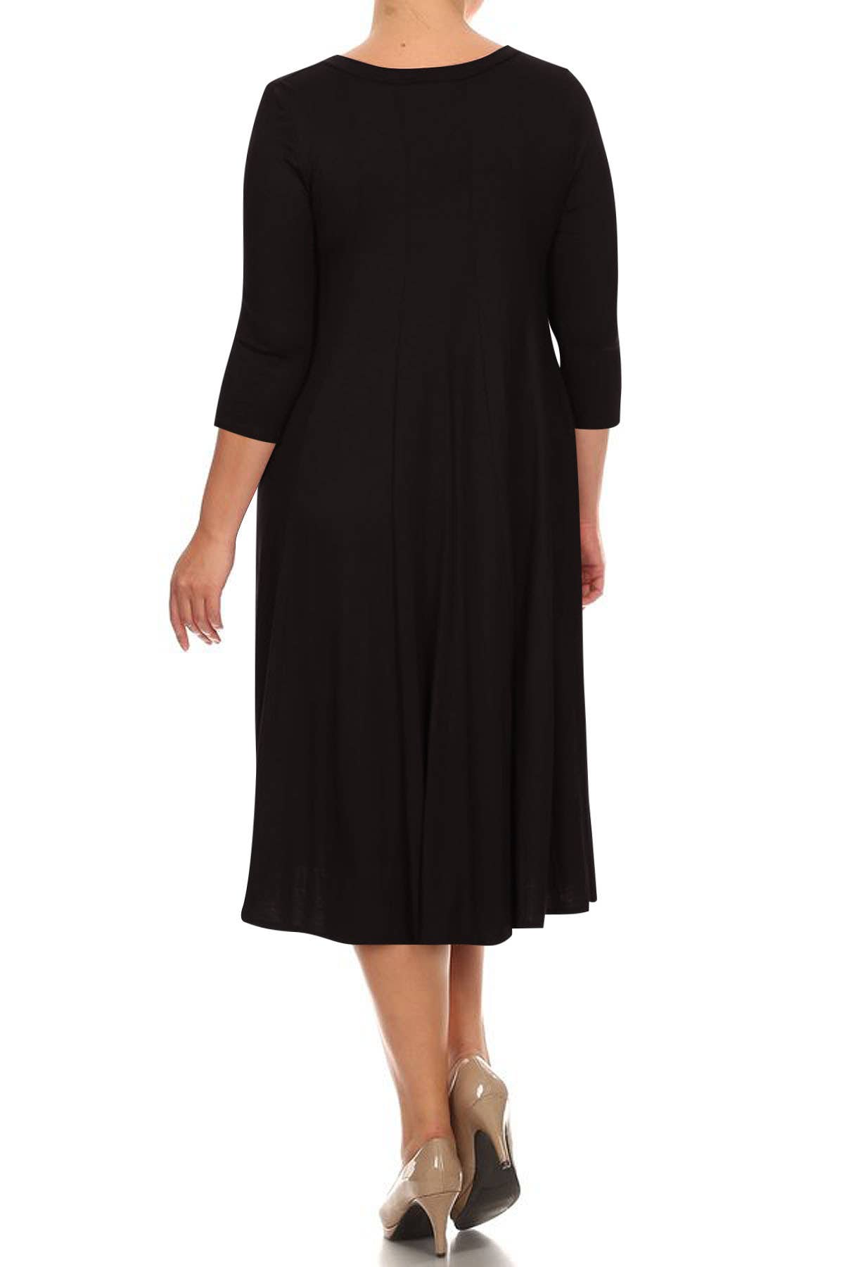 MOA COLLECTION - Vente Robe – femme - Robe plissée trapèze décontractée à manches 3/4 pour femmes de grande taille2