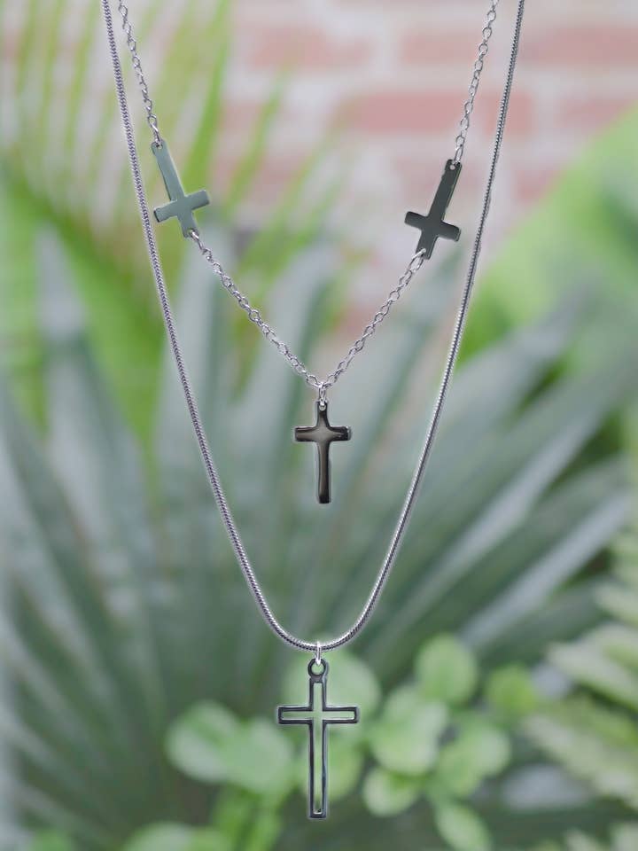 Crosses Double Chain Necklace-Eden Merry Necklace for wholesale by Eden Merry Jewelry by James Lawrence