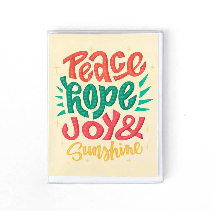 Cartão de Férias Paz Esperança Alegria & Sol por atacado de Pedaller Designs