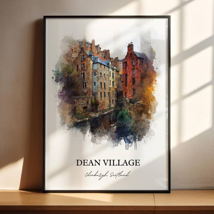 Dean Village, Édimbourg, Écosse – Impression d'art en aquarelle pour la vente par Premium Travel Art