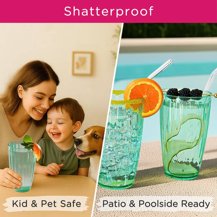 Kate Aspen - Wholesale Drinking glass/cup - 21 oz Ribbed Teal Acrylic Cups, Set of 83