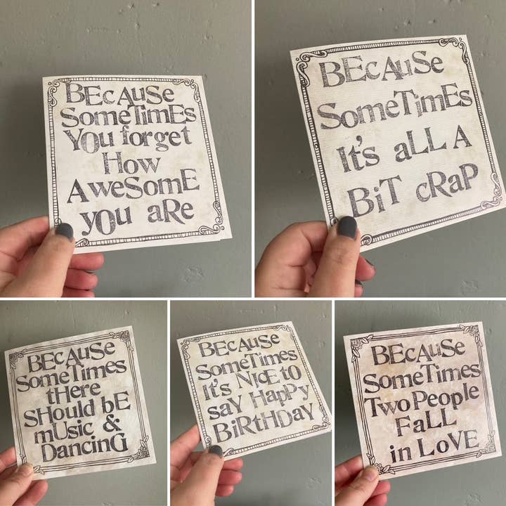 selection pack cards 'because sometimes' for wholesale by Quirk&Whimsy