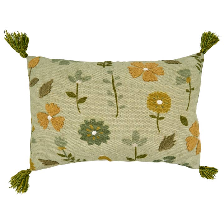 Green Throw Pillow With Embroidered Floral Design for wholesale on Faire
