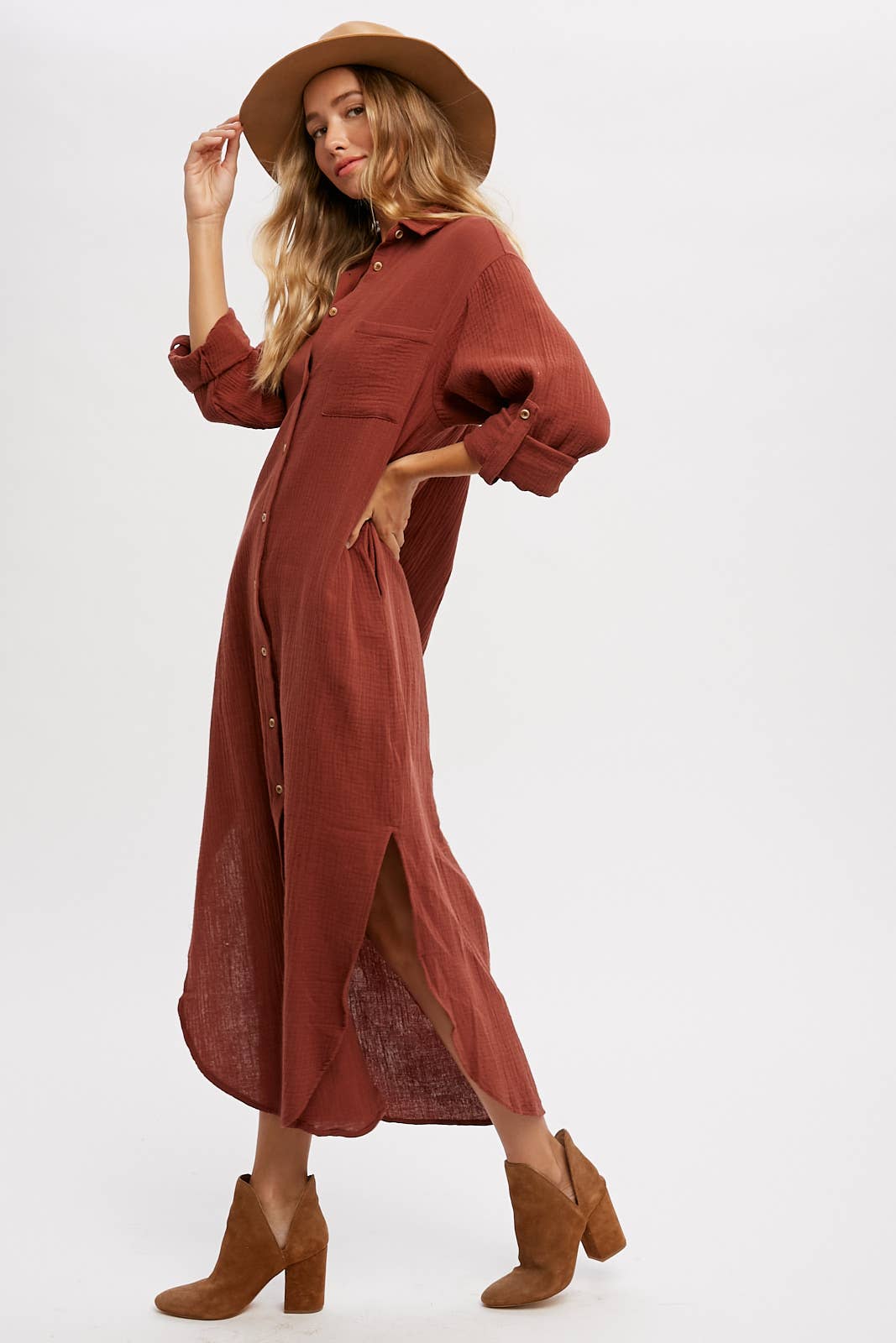 Bluivy - Wholesale Dress - Women's - BUTTON UP MAXI SHIRT DRESS WITH POCKET68