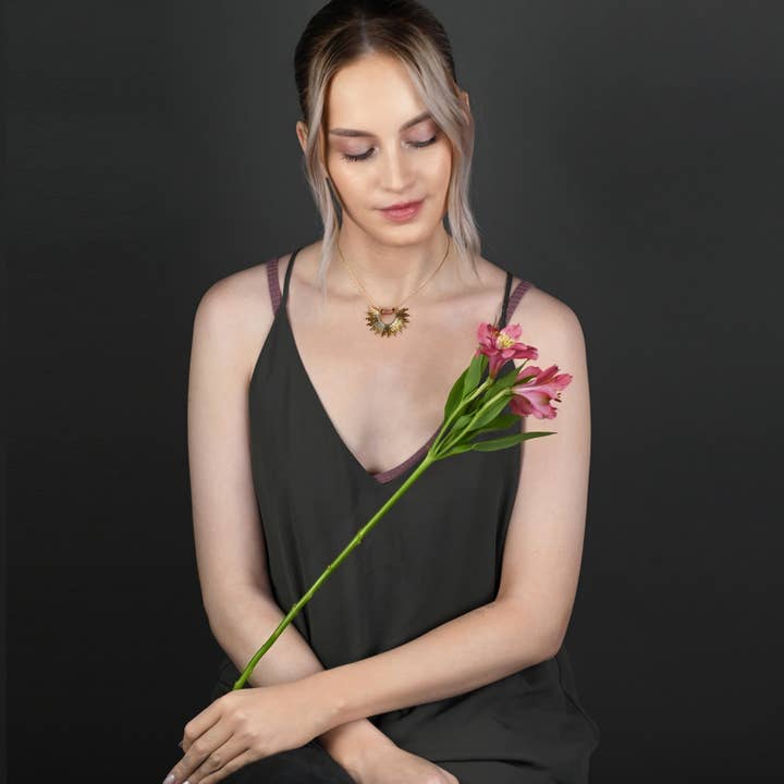 KBD Studio - Wholesale Pendant/Charm Necklace - Golden Sun w/ Semi Precious Heishi Beads Necklace3