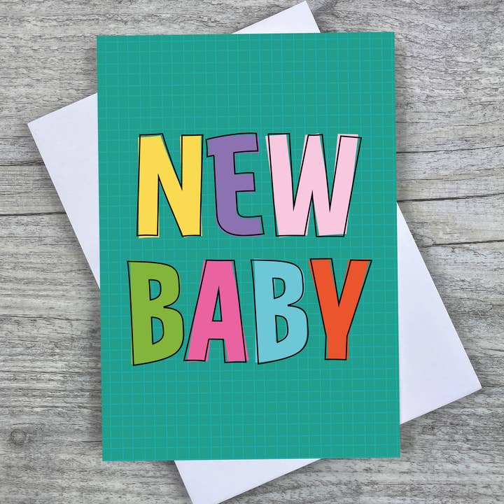 'New Baby' A6 Colourful Greeting Card for wholesale by Joanne de Pace Design Studio