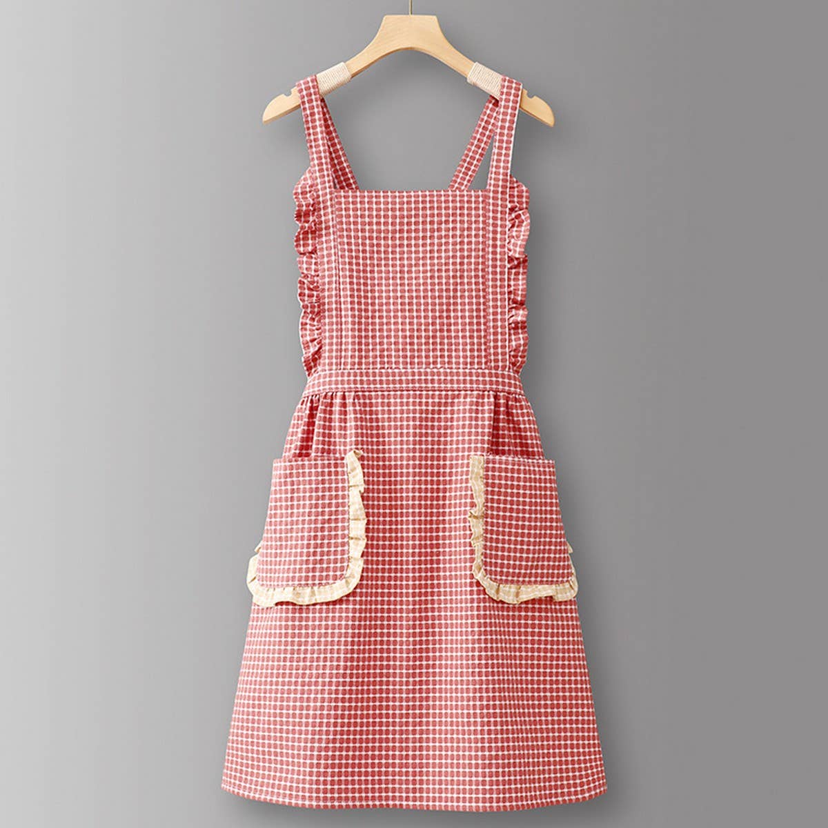 ACCITY - Wholesale Apron - Cotton Striped Grid Kitchen Apron with Pocket_CWMM1009525