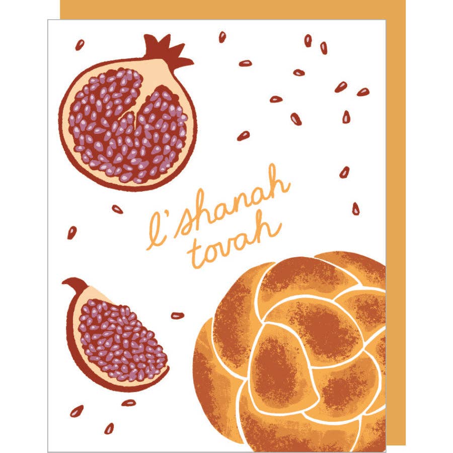 Smudge Ink - Wholesale Rosh Hashanah Card - Challah & Pomegranates Rosh Hashanah Card2