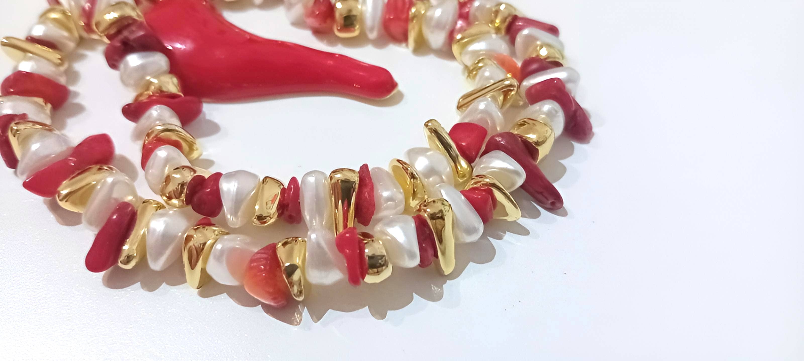 Wild & Free - Wholesale Beaded/Pearl Necklace - Collar artesanal de chile rojo6