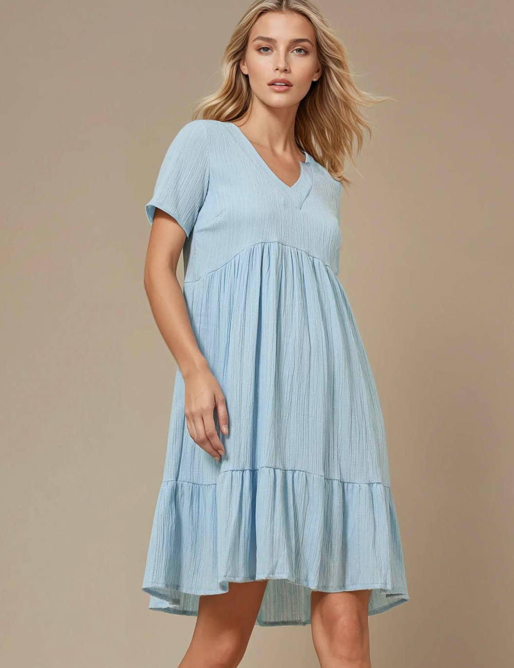 Sweetkama - Vente Robe – femme - Robe courte quotidienne à manches courtes et col en V43