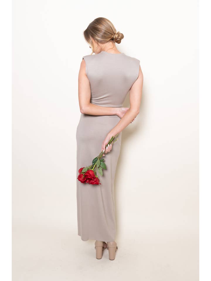 TAUPE DEEP V NECK SLEEVELESS COCKTAIL PARTY MAXI DRESS-DD10530AFO for wholesale on Faire16