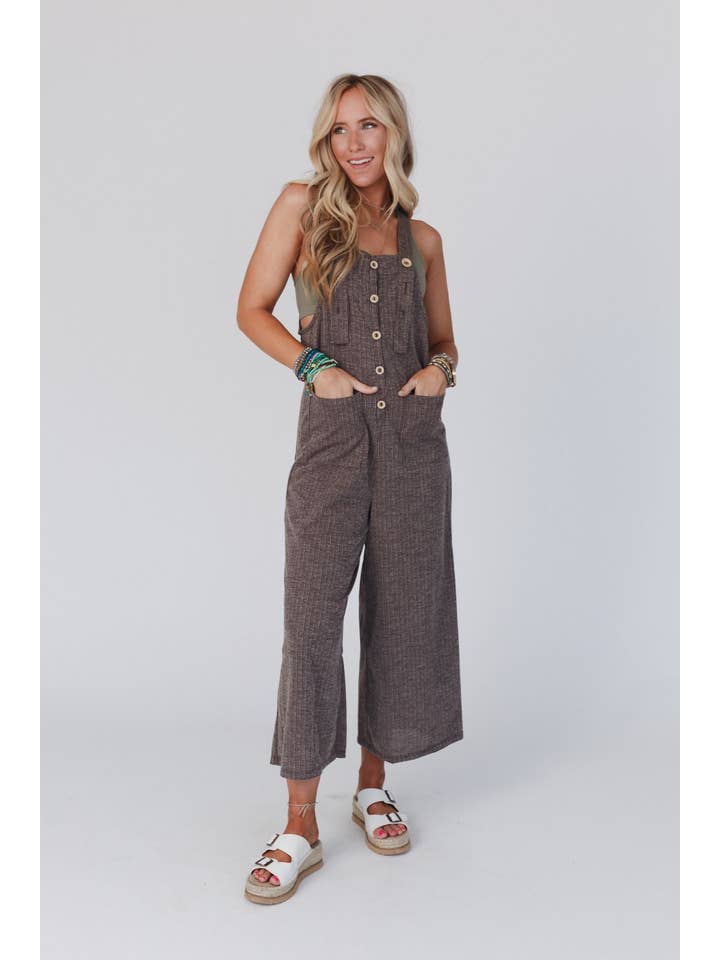 Three Bird Nest - Wholesale Overalls - Women's - High Hopes Button Up Overalls - Brown