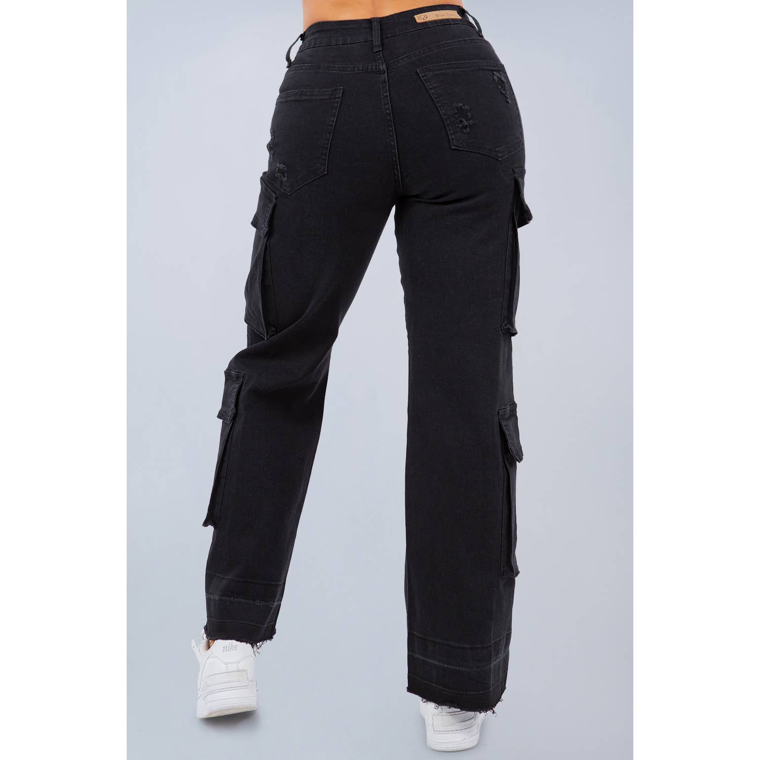 Nero Jeans cargo super elasticizzati con quattro tasche con tasca 3D RH2203 neri in vendita all'ingrosso su Faire4