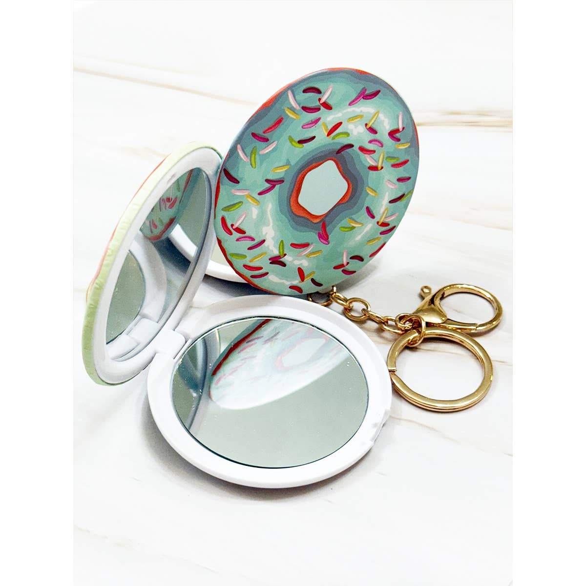 MIX COLOR Donut Compact Mirror with Keychain for wholesale on Faire2