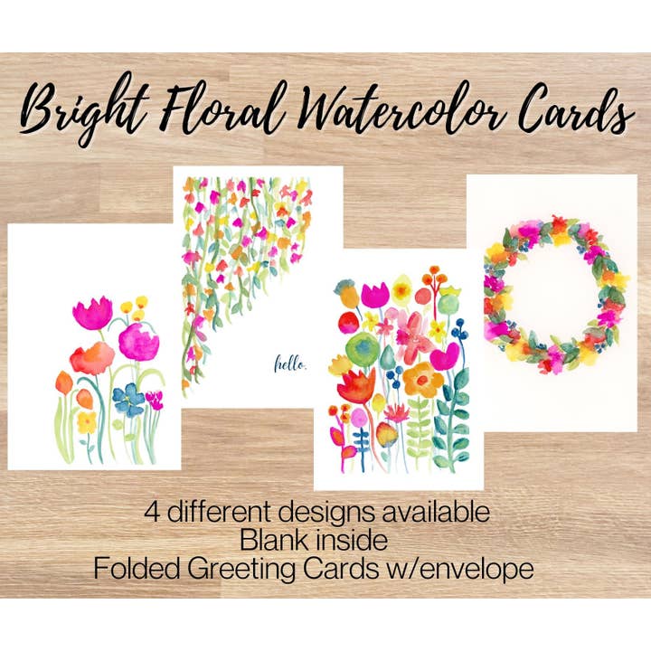 Bright Floral Watercolor Blank Greeting Card for wholesale by Meg Huff Photography & Art