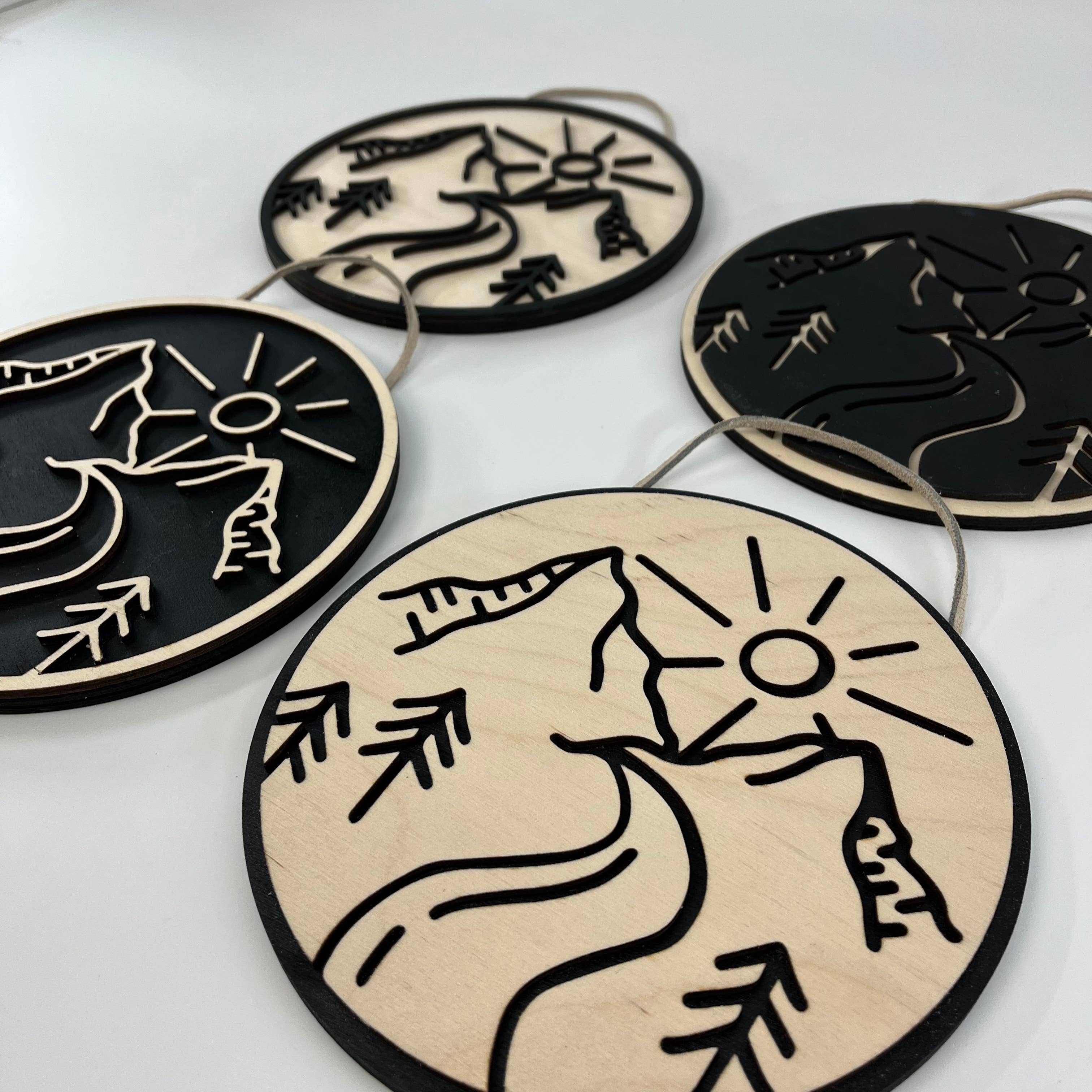 Makery Maven Co. - Wholesale Wall Accent - Travel Collection | Mountain Landscape Circle Wall Art1