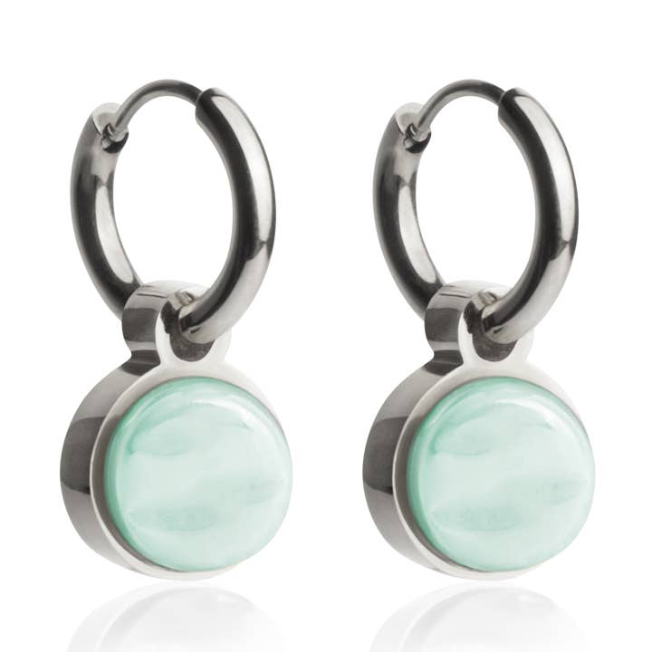 Mix & Match hoop earrings with pendant • silver/ mint green • 12 mm for wholesale by ALEXASCHA