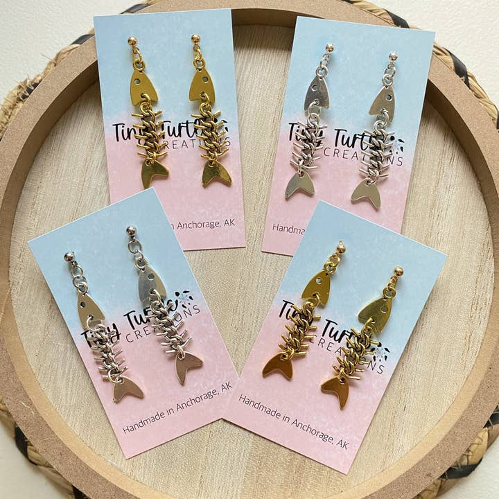 Fish Bone Dangle Earrings for wholesale by Tiny Turtle Creations