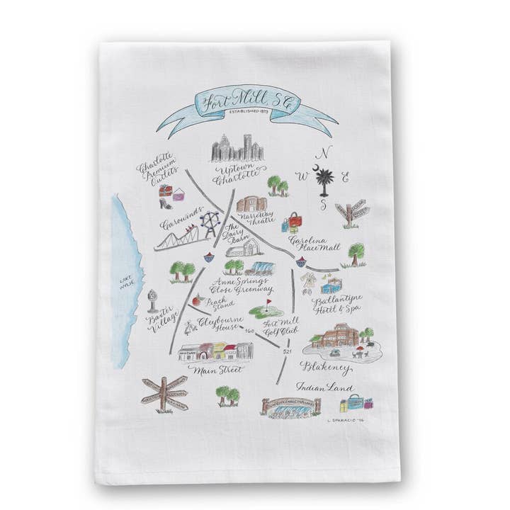 The Write Occasion Calligraphy - Wholesale Tea Towel - Fort Mill, SC Map Tea Towel