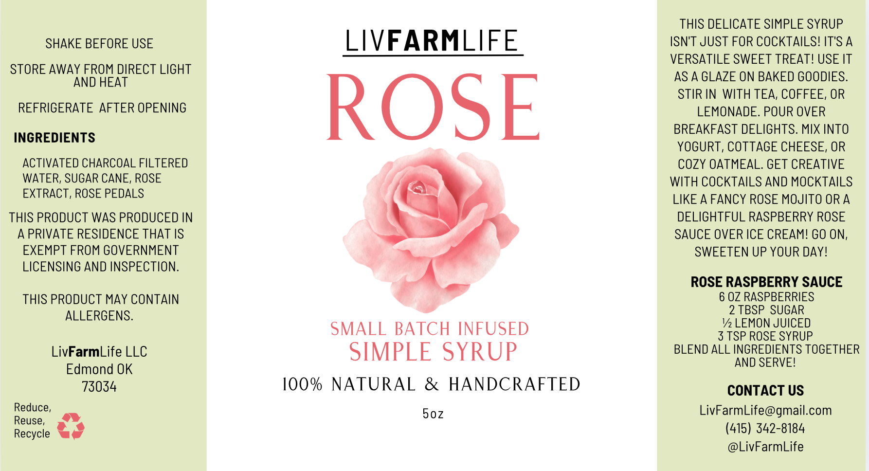 LivFarmLife - Wholesale Cocktail mix/syrup - Rose Simple Syrup 1