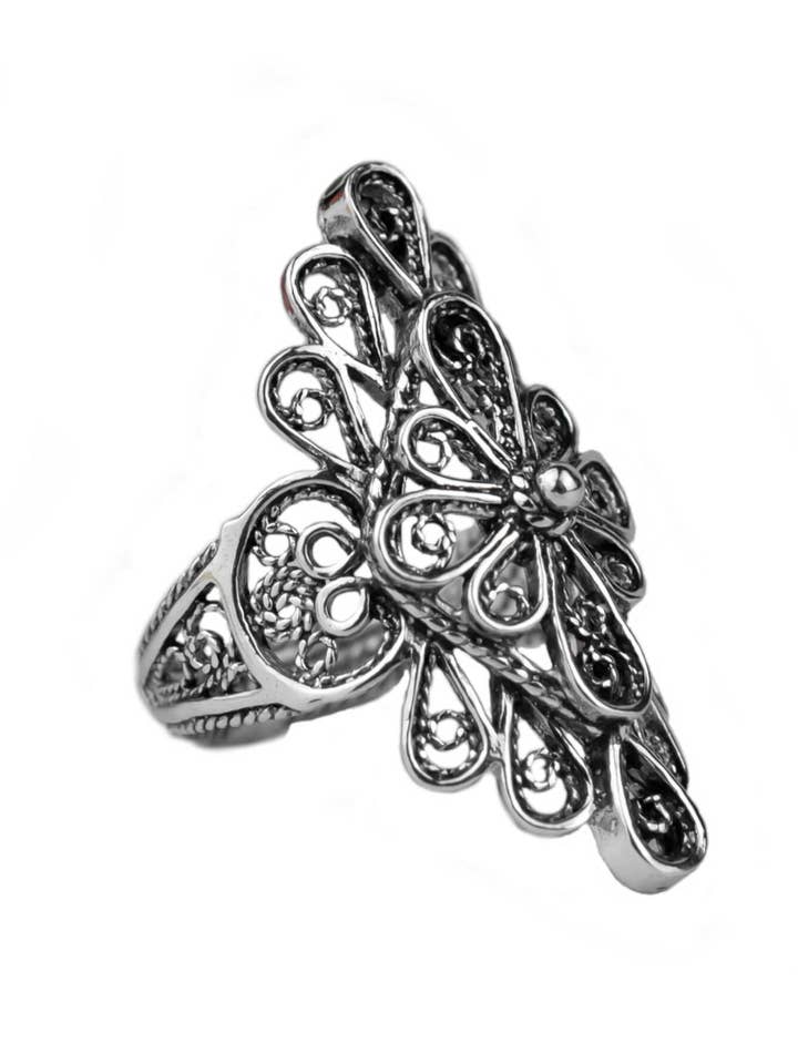 Art Lace Embroidery Women's Silver Statement Ring for wholesale by Filigranist Jewelry