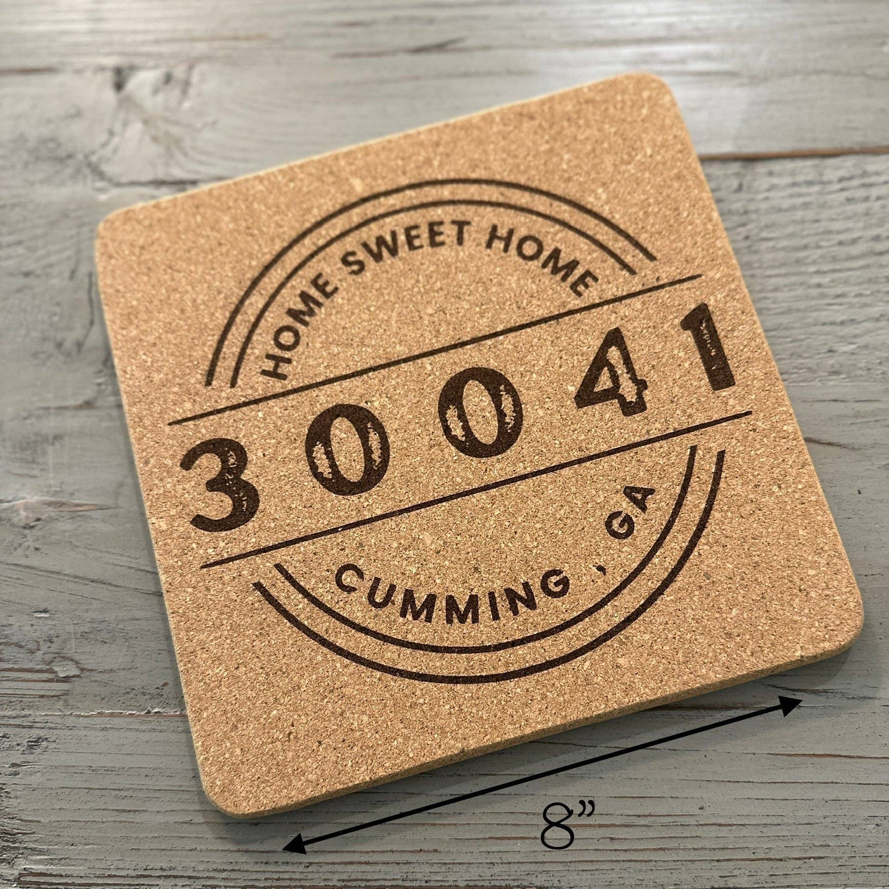 Seeds & Sawdust - Wholesale Trivet - Cork Trivet | Round or Square "Home Sweet Home" City & Zip | Hot Pad1