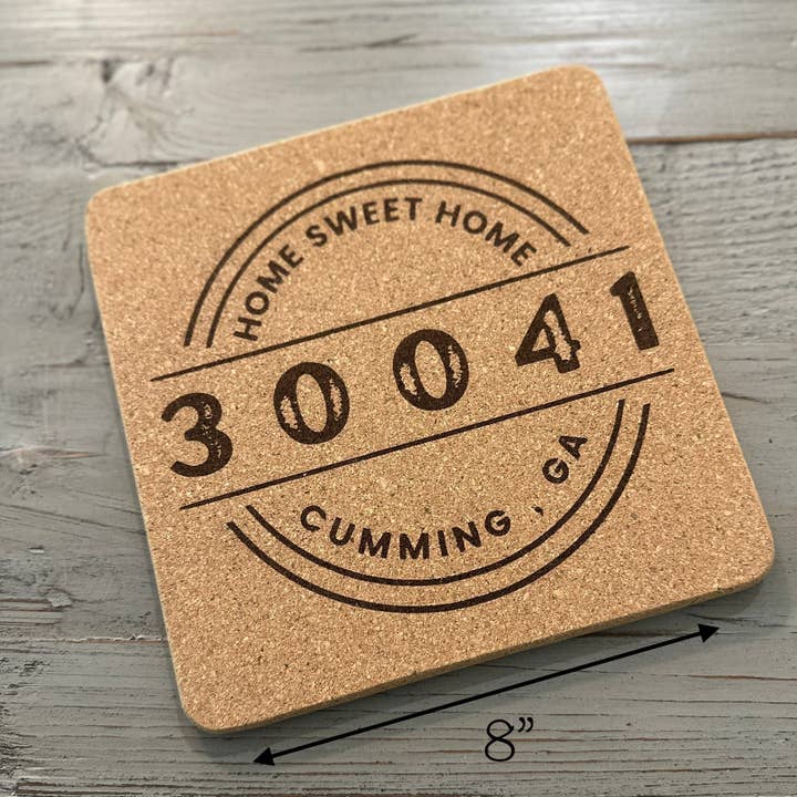 Seeds & Sawdust - Wholesale Trivet - Cork Trivet | Round or Square "Home Sweet Home" City & Zip | Hot Pad1